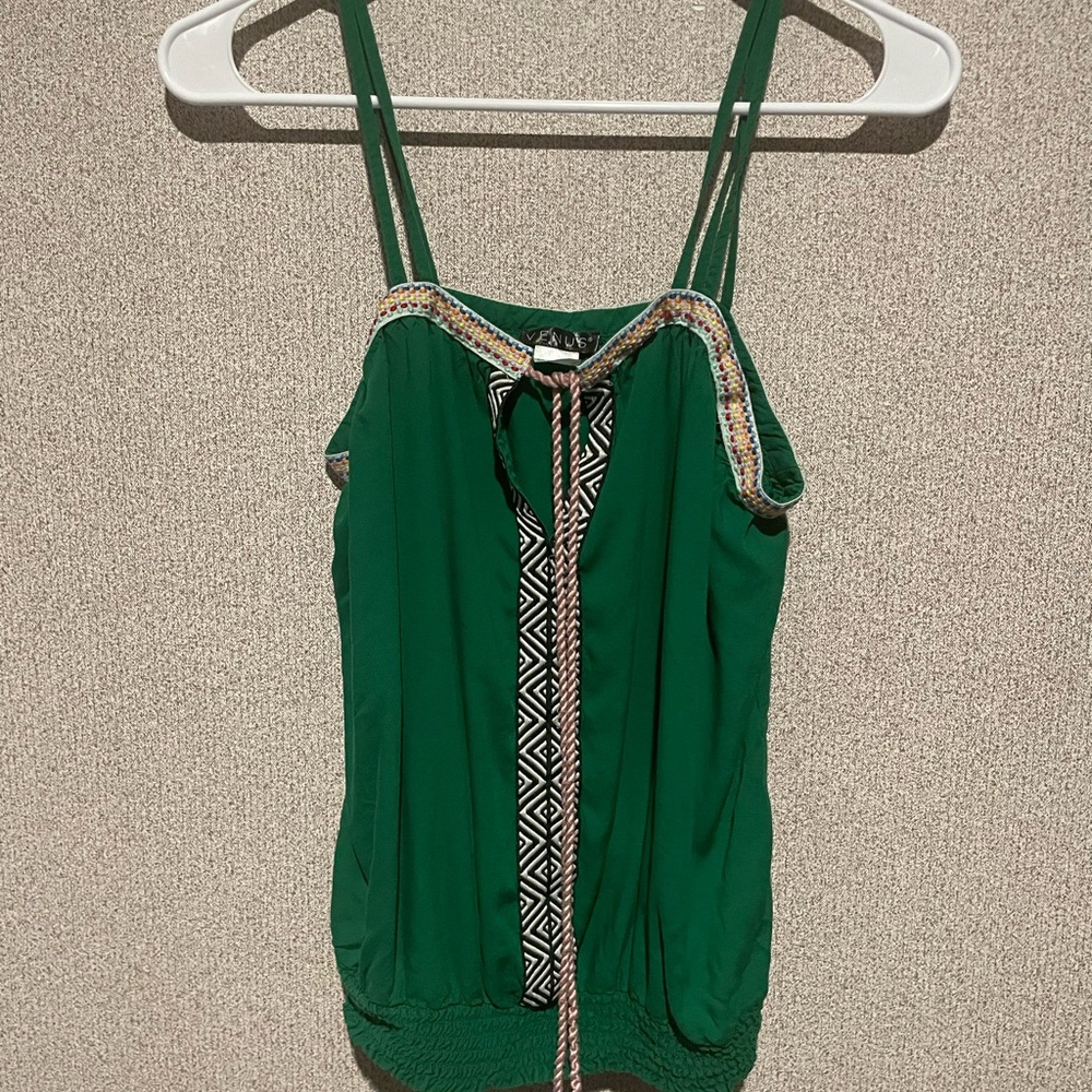 VENUS Green Tie Front Embellished Camisole